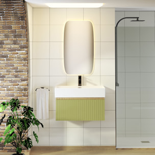 ENSEMBLE DE SALLE DE BAIN ZEL | MEUBLE SUSPENDU | 70 CM VERT | UN TIROIR | LAVABO ENCASTRÉ | MIROIR NON INCLUS | MEUBLE MONTÉ | ALDAY