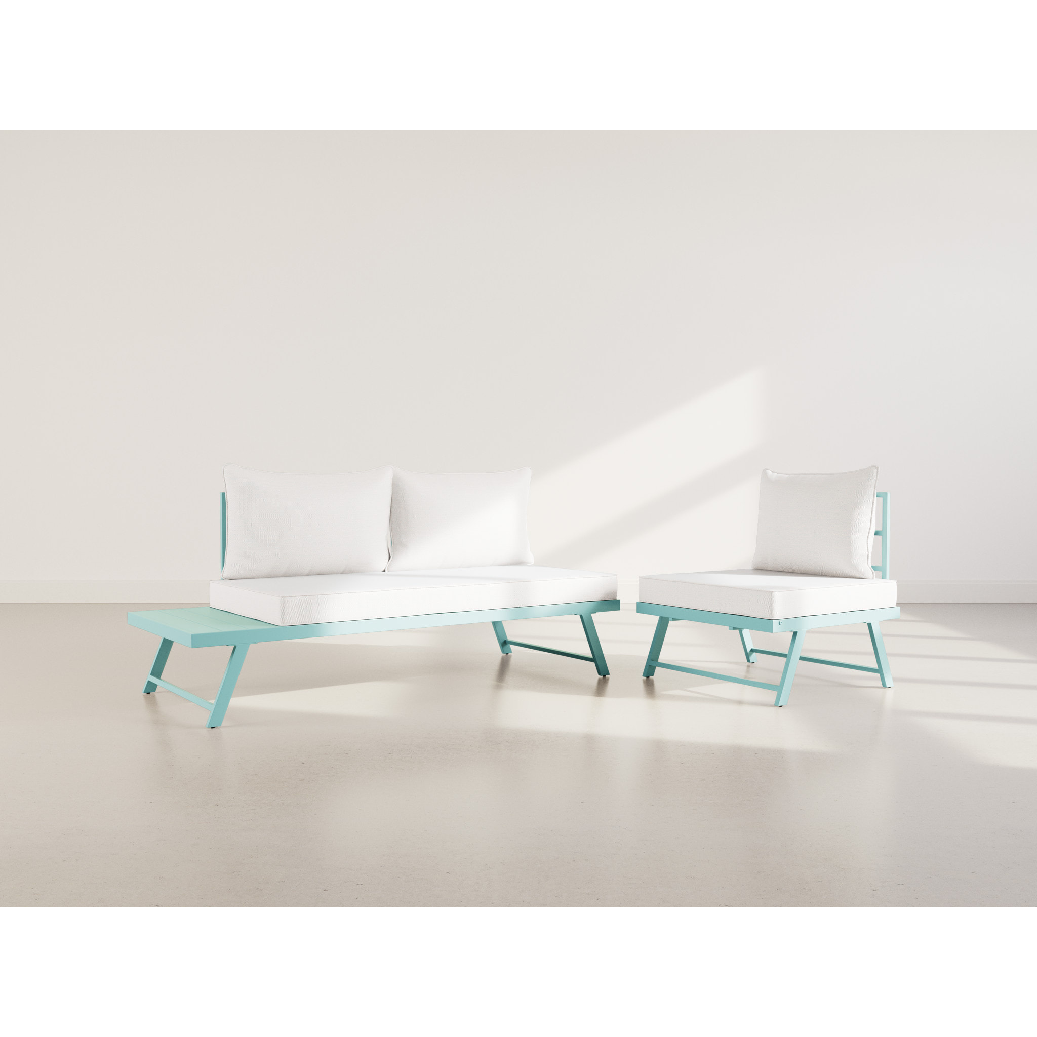 Isadora - salon de jardin 3 places - modulable - vert avec coussins beiges - Vert / Beige