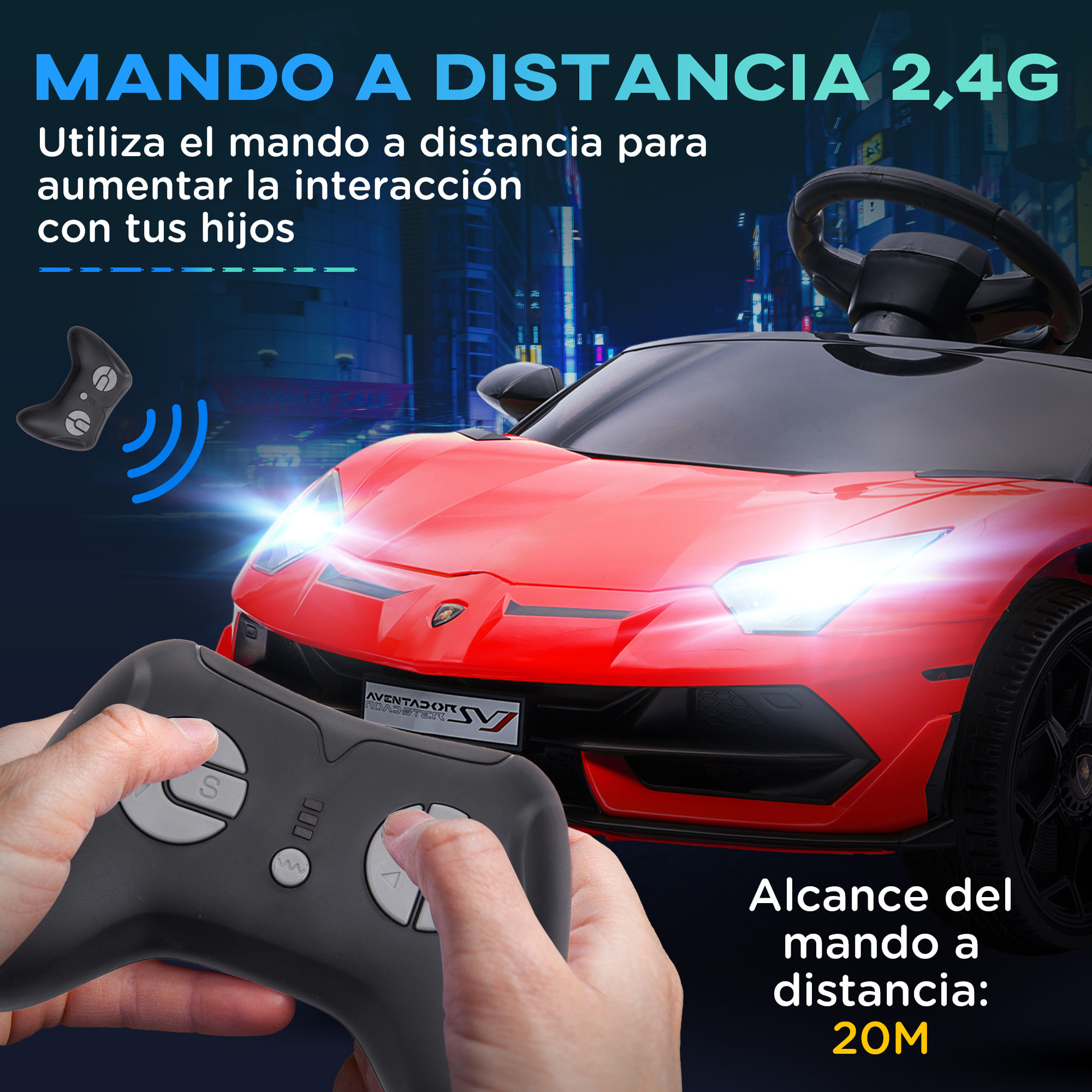 Coche Eléctrico Lamborghini para Niños Coche de Batería 12V Velocidad Max.5 km/h Puerta de Tijera con Control Remoto MP3 Luces y Cinturón de Seguridad Rojo