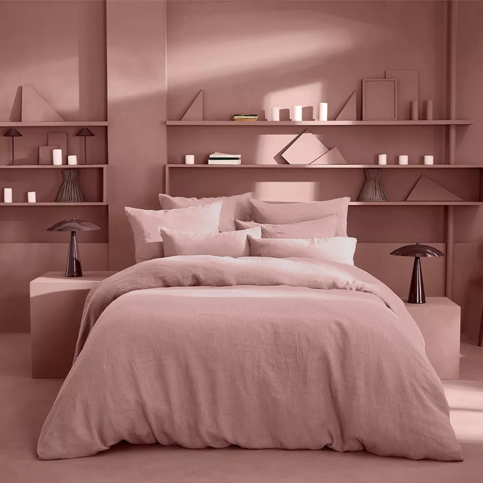 Housse de couette pur lin lavé 165 g/m² uni rose Le lin lave bois de rose