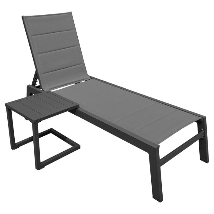 Set bain de soleil et table d'appoint BARBADOS en textilène gris - aluminium gris anthracite