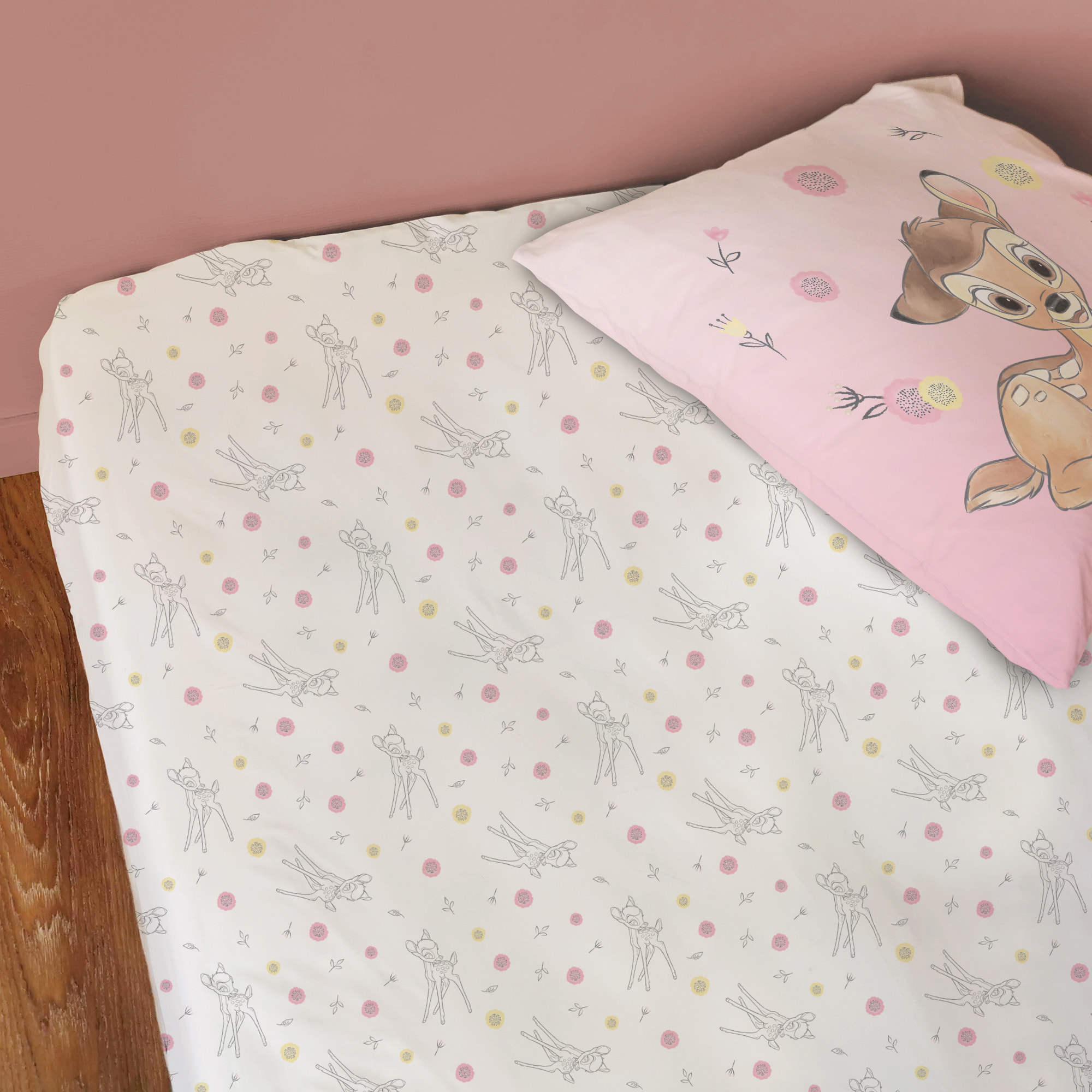 Drap-housse imprimé 100% coton, DISNEY HOME BAMBI FLOWERS