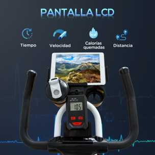 Bicicleta Estática Bicicleta de Fitness Pantalla LCD Carga 100kg Acero Blanco