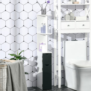 kleankin Armario Alto de Baño con 2 Puertas y 2 Estantes Abiertos Columna Auxiliar de Baño para Salón Aseo Dormitorio Estilo Moderno 15,2x29,8x118 cm Blanco y Negro