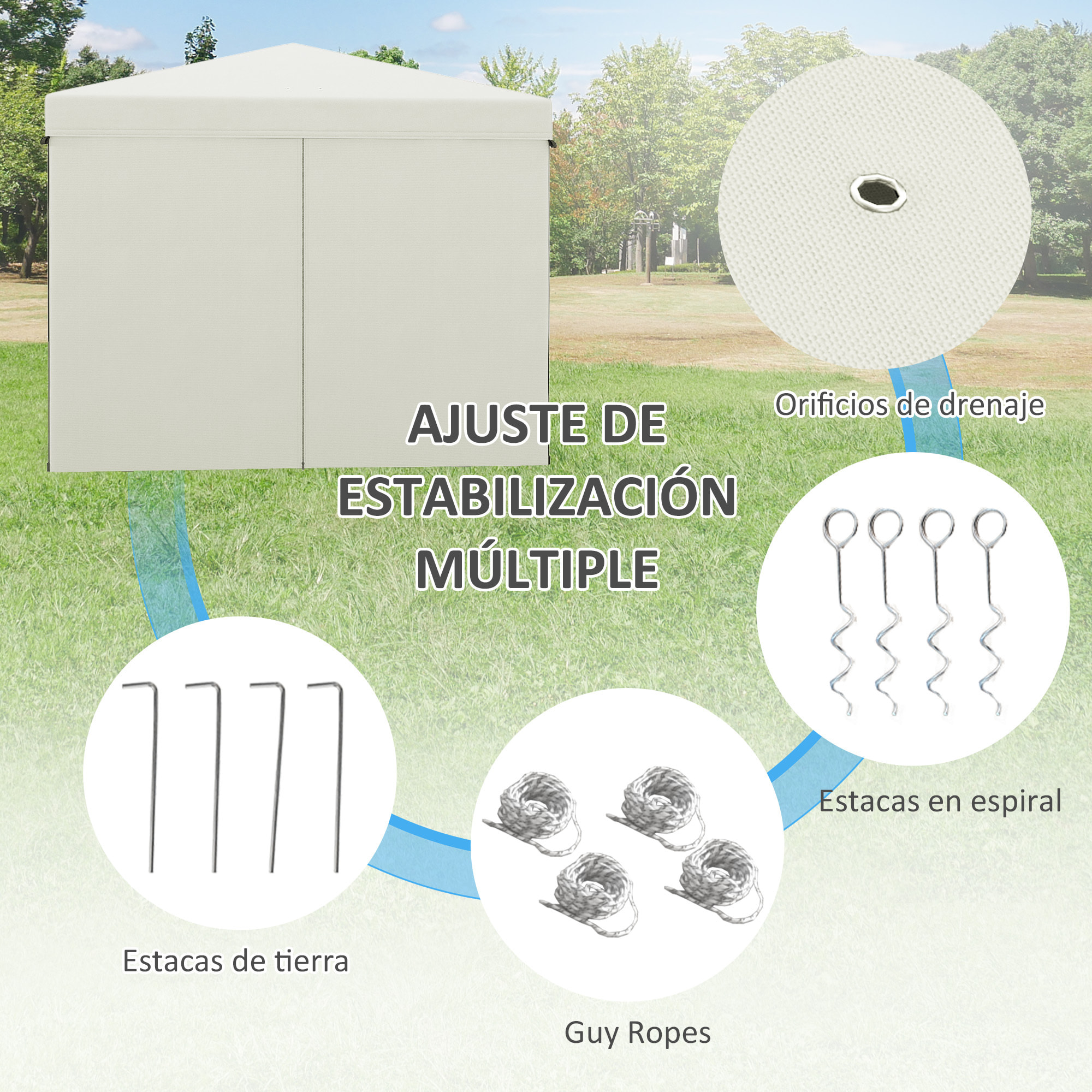 Carpa Plegable Pop-Up 3x3 m Cenador de Jardín con 4 Paredes Laterales 2 Ventanas de Malla Altura Ajustable Bolsa de Transporte Impermeable y Anti-UV para Camping Fiestas Blanco