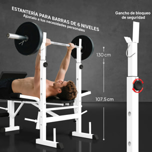 Banco de Musculación Multifuncional Inclinable, Banco de Pesas, Press Banca con Soporte para Barra Ajustable, Extensión de Piernas, Curl de Predicador, Mariposa, Entrenamiento en Casa, Gimnasio
