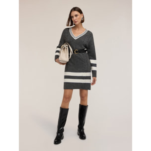 Motivi - Vestito over in maglia misto lana a righe - Grigio