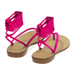 Sandalias fucsia con cordones en lycra