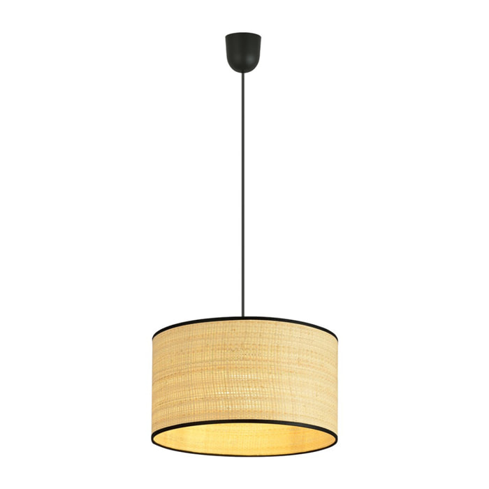 Lampada a sospensione ASTON in rattan naturale e acciaio nero