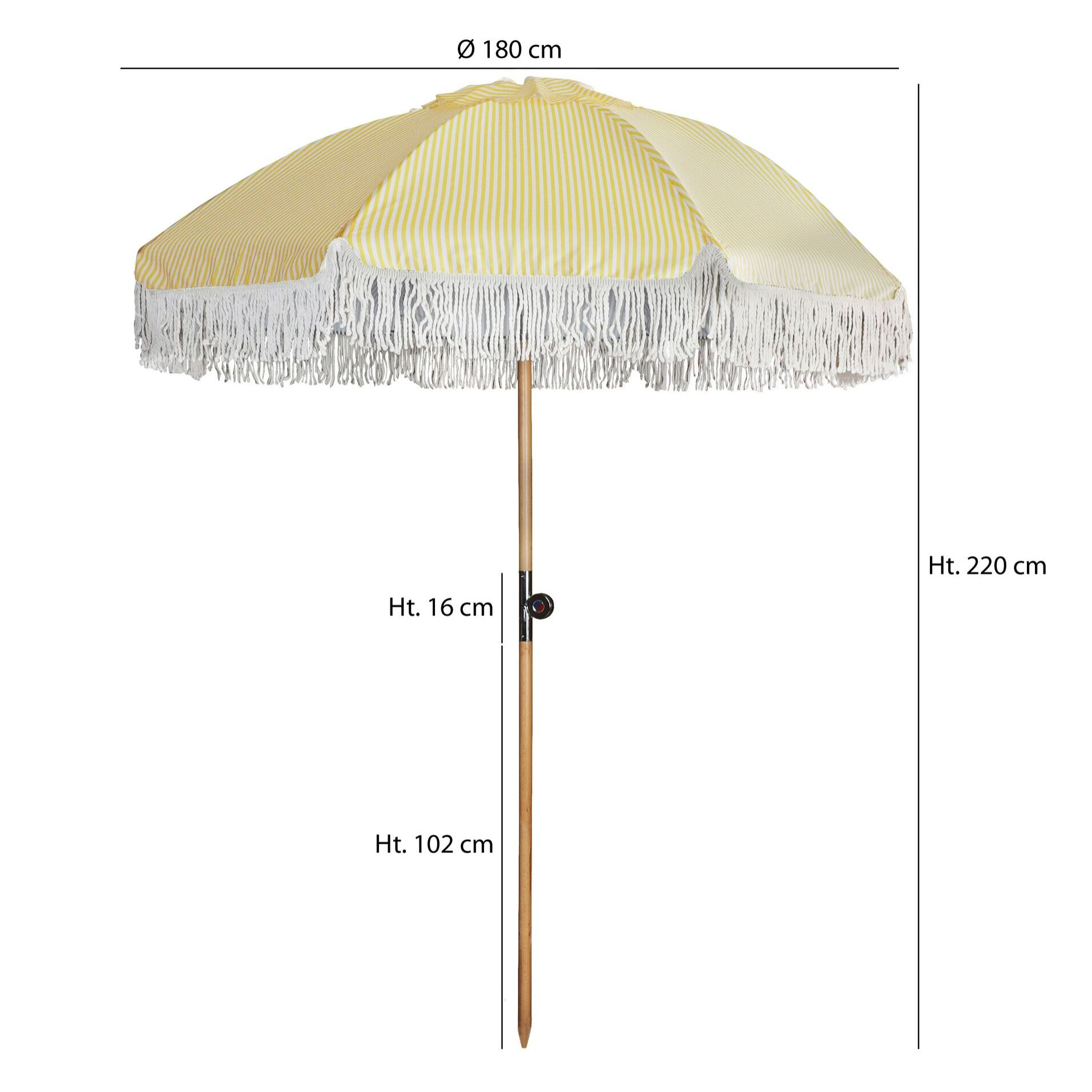 PARASOL EN POLYESTER RAYURE JAUNE AVEC FRANGE DIAM 180CM PLAYA