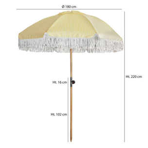 PARASOL EN POLYESTER RAYURE JAUNE AVEC FRANGE DIAM 180CM PLAYA