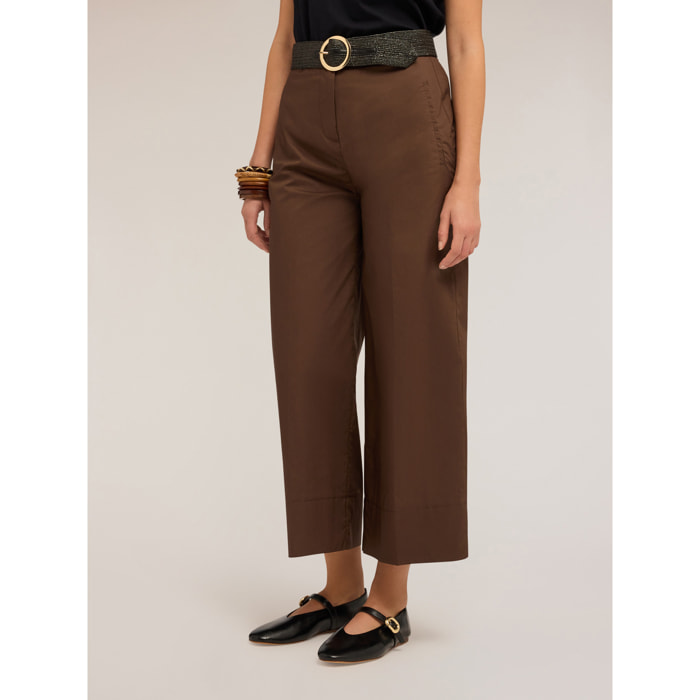 Motivi - Pantaloni cropped in popeline - Marrone