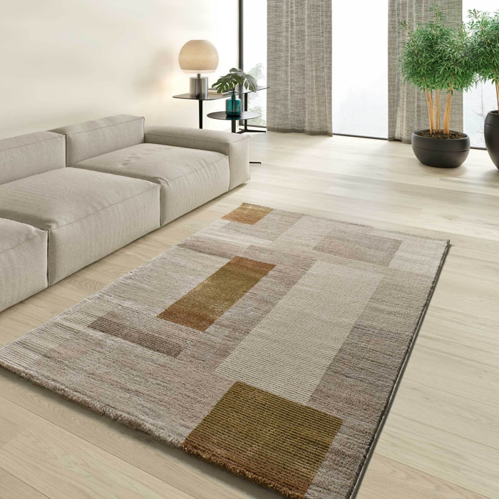 MELFI Alfombra geométrica con relieve en tonos cobrizos, varias medidas disponibles