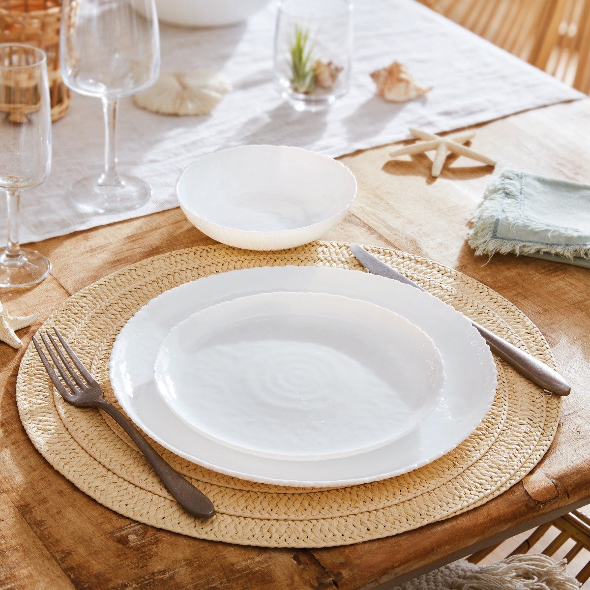 Assiette à dessert blanche 19cm Ammonite - Luminarc - Verre opale extra résistant