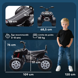 Quad électrique enfant 24V max. 6,5Km/h port USB, MP3 effets lumineux noir