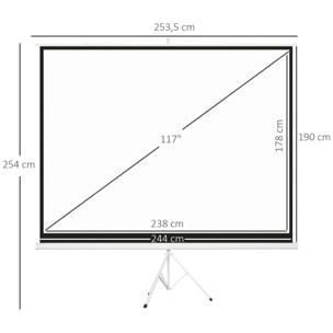 Pantalla de Proyector Manual con Soporte 120 Pulgadas Pantalla de Proyección Formato 4:3 con Altura Ajustable para Cine en Casa 244x183 cm Blanco