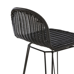 Lot de 2 chaises de bar mi-hauteur 63 cm en résine tressée noire - Jigani