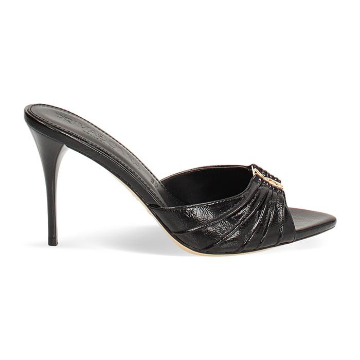 Mules open toe nere tacco 9 cm