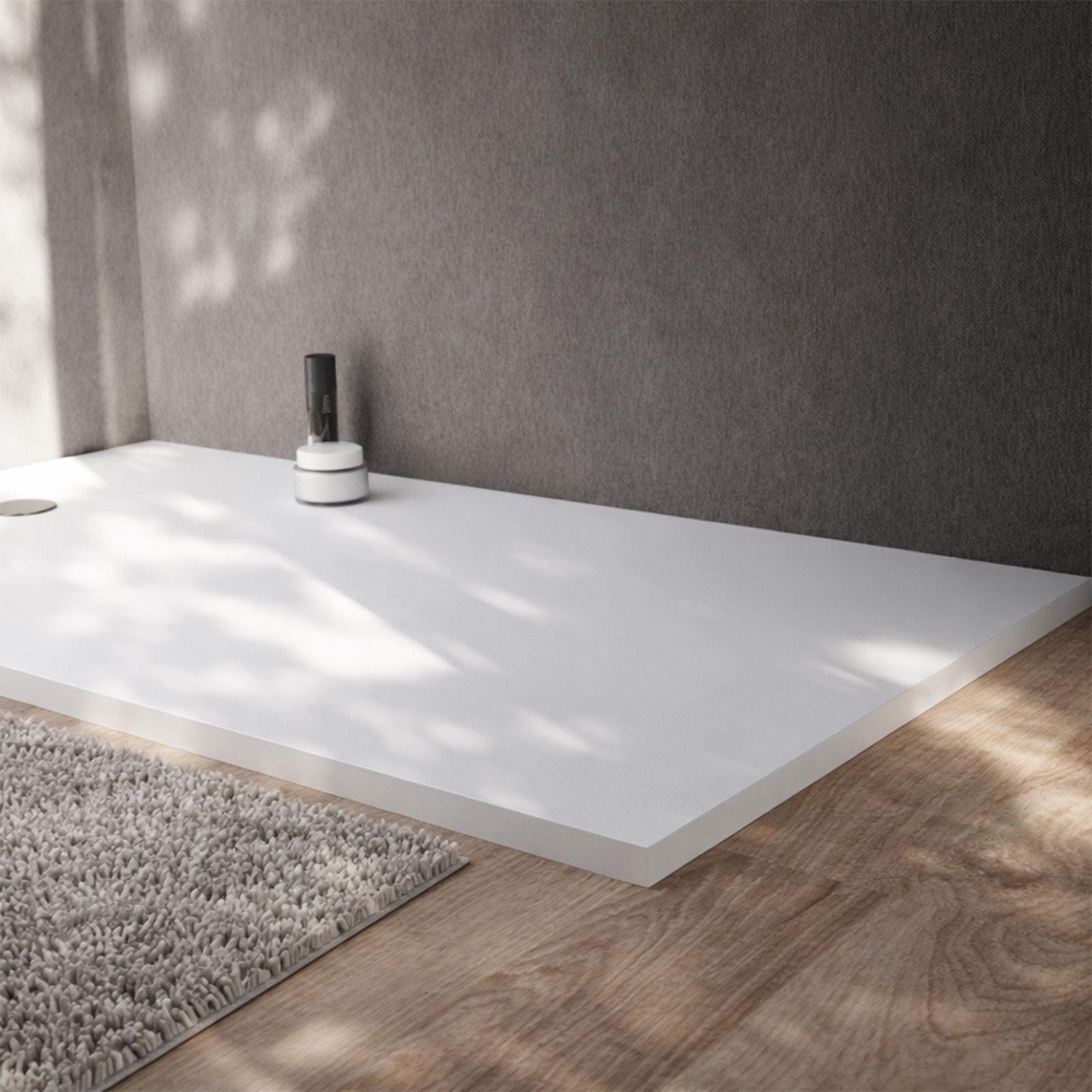 Receveur 120x80x2.6cm Extra-plat en Polybéton Blanc Mat Effet Soft-touch - Redécoupable - NELSON