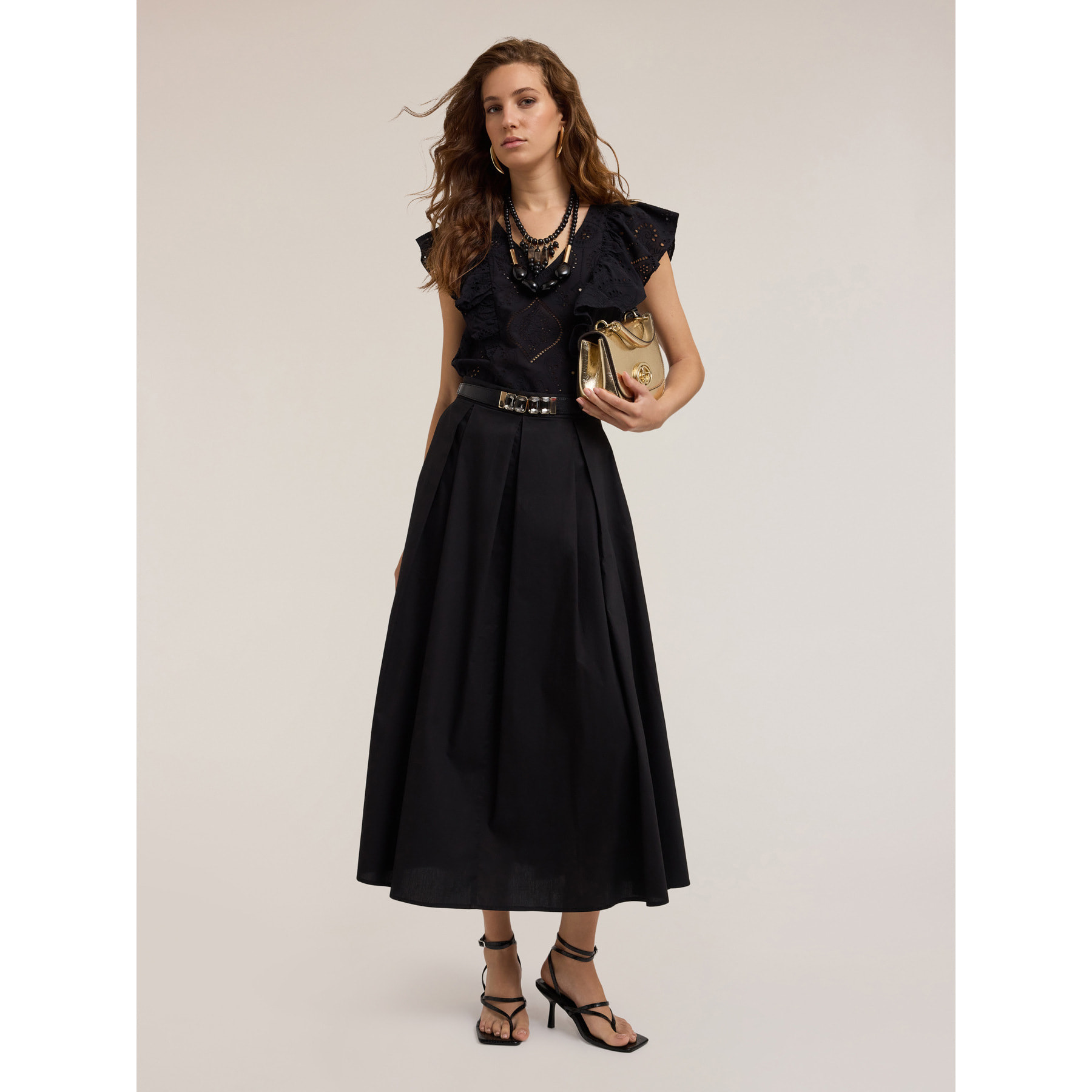 Motivi - Blusa in sangallo con volant - Nero