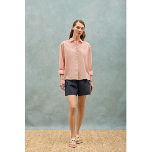 Camisa color salmón loose fit de lino y algodón con monograma bordado