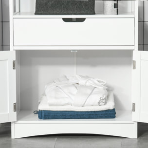 Conjunto de Baño Juego de Armario de Baño con Cajón 3 Estantes y Mueble para Debajo del Lavabo con 2 Puertas Antivuelco 60x33x122,5 cm 60x30x60 cm Blanco