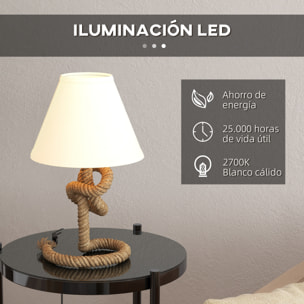 Lámpara de Mesa LED Lámpara de Mesita de Noche con Base de Metal Cuerda de Lino y Pantalla de Tela Bombilla E27 de Max.40W Luces de Blanco Cálido para Dormitorio Ø28x45,5cm Marrón y Beige