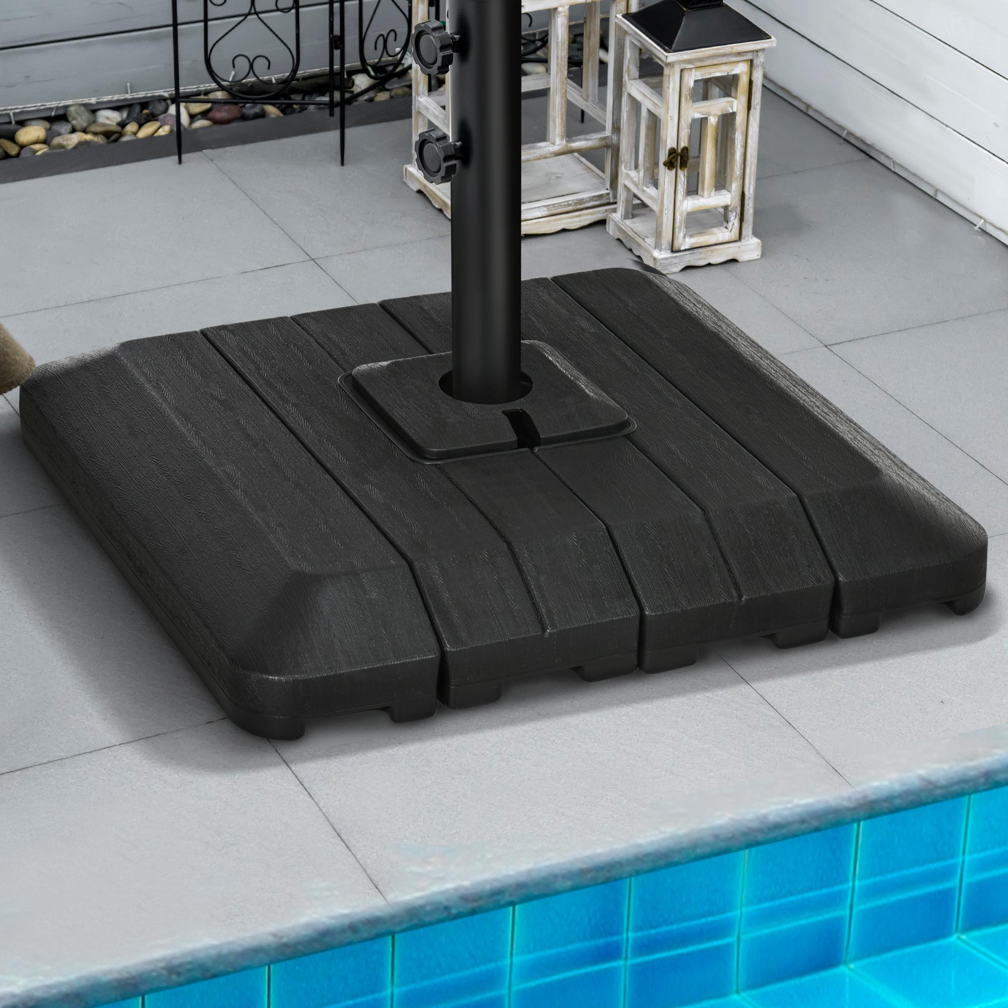 Pesos de Base de Sombrilla en Voladizo de 4 Piezas Soporte de Parasol de Patio Rellenable de Agua de 100 kg o Arena de 135 kg para Base Cruzada 98x98x18,5 cm Negro