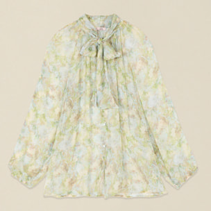 Oltre - Blusa de viscosa plisada con lazo - Light - blue