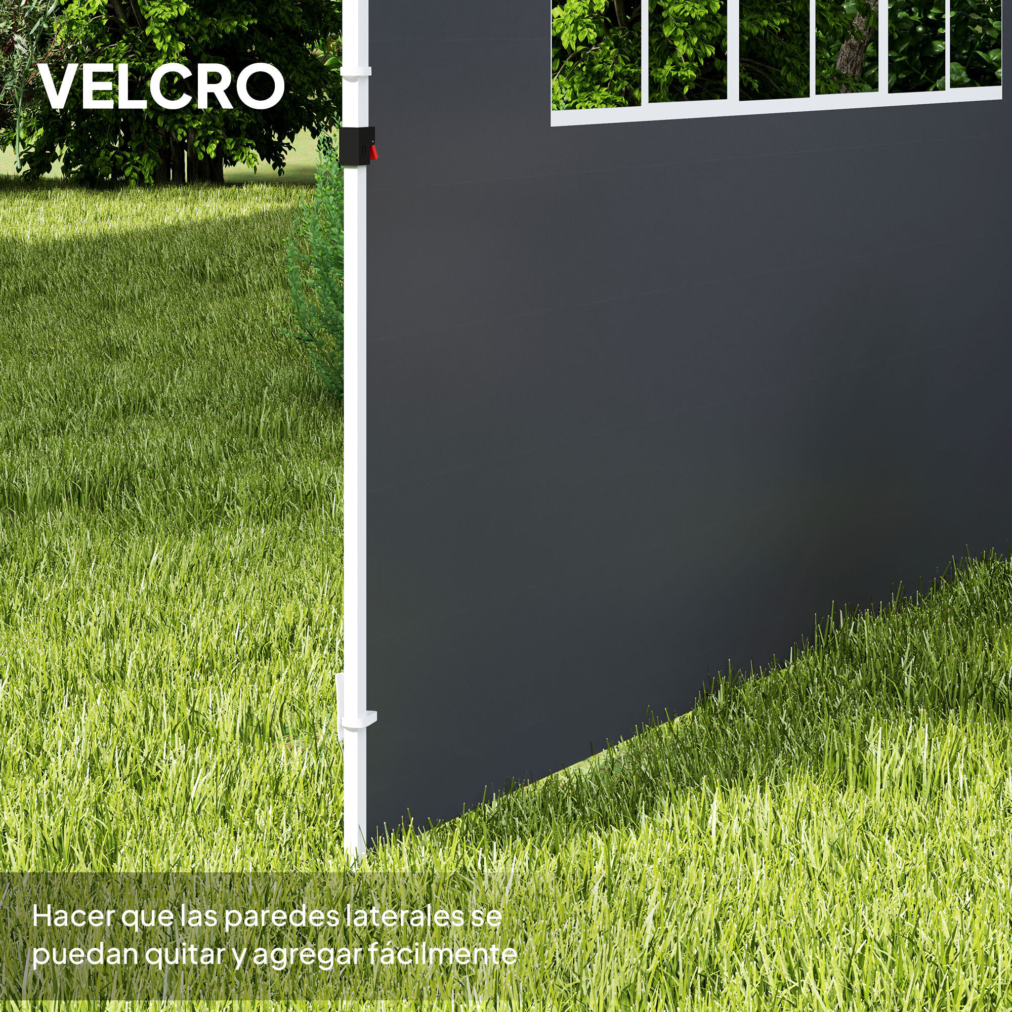 2 Paredes Laterales para Carpas de 3 x 3 m, 300x200 cm, Paredes Laterales de Repuesto para Cenador de Tela Oxford con Ventana, para Jardín, Exteriores, Fiestas, Gris Oscuro