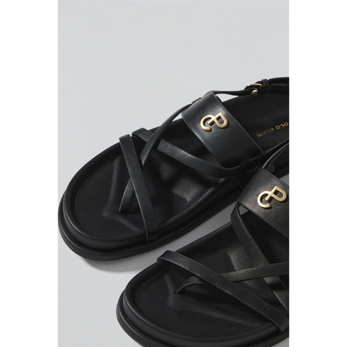 Sandali Allegra neri con cinturino in stile bio con dettagli metallici