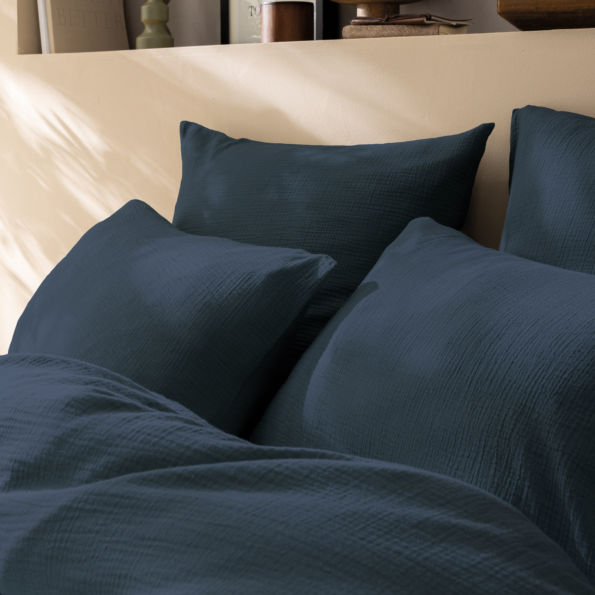 Set de 2 taies d'oreiller unies en coton, GAZE DE COTON
