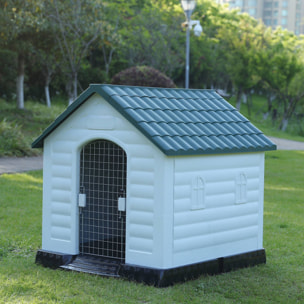 WELL HOME - Caseta para mascotas blanca y negra 107x97x111,7cm Tejado Verde