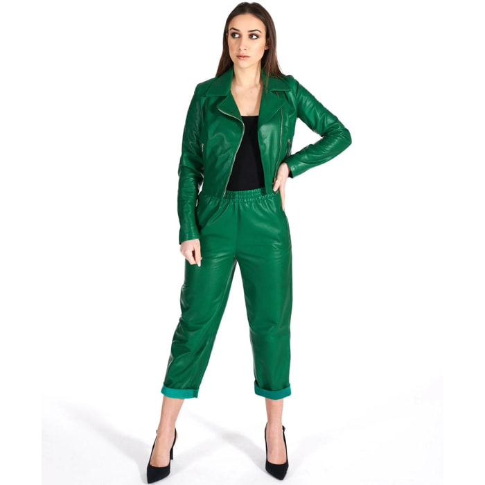 Pantalone sfoderato in pelle naturale verde