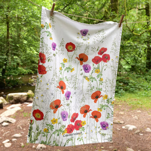 Torchon lin & coton lavé 190 g/m² imprimé rouge violet Les coquelicots violet