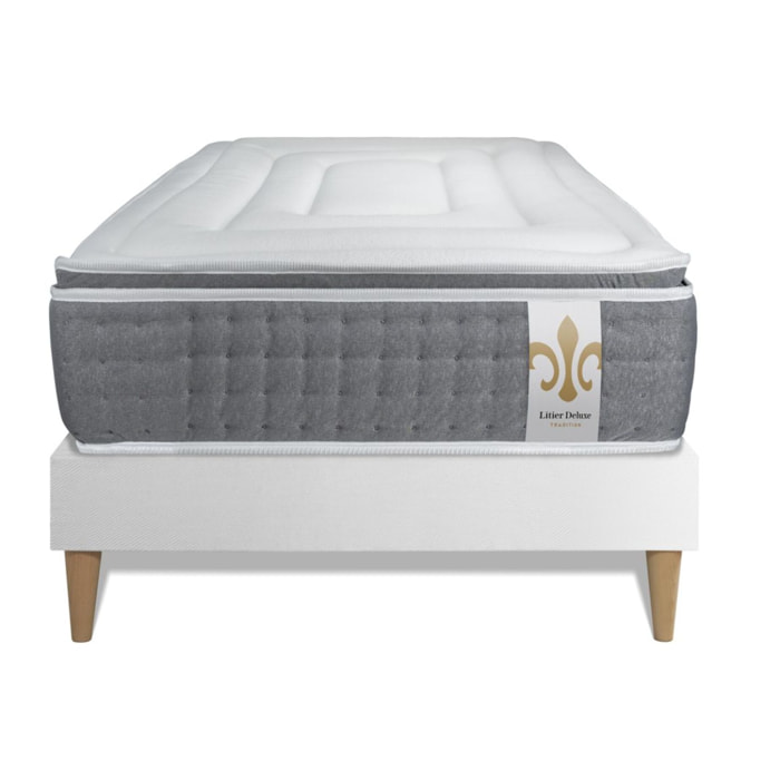 Ensemble Matelas Vingt-Six PLUS - 26cm - Ressorts ensachés et mémoire de forme - Surmatelas intégré - Sommier kit Blanc