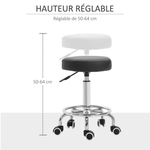 Vinsetto Tabouret à roulettes, tabouret de massage avec hauteur réglable 50-64 cm et assise rembourré, chaise de travail à roulettes pivotant 360°, pour salon de massage, tatouage, clinique, spa, noir