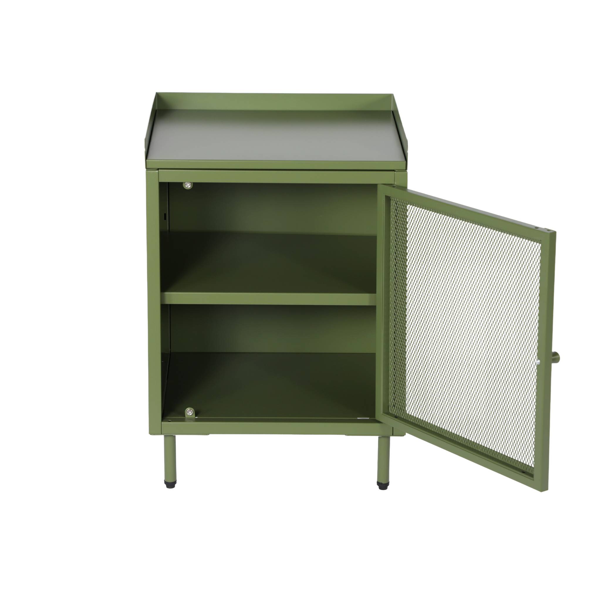 Lot de 2 tables de chevet industrielles métal vert 1 porte grillagée. 40 x 37 x 58.5 cm - Ohio