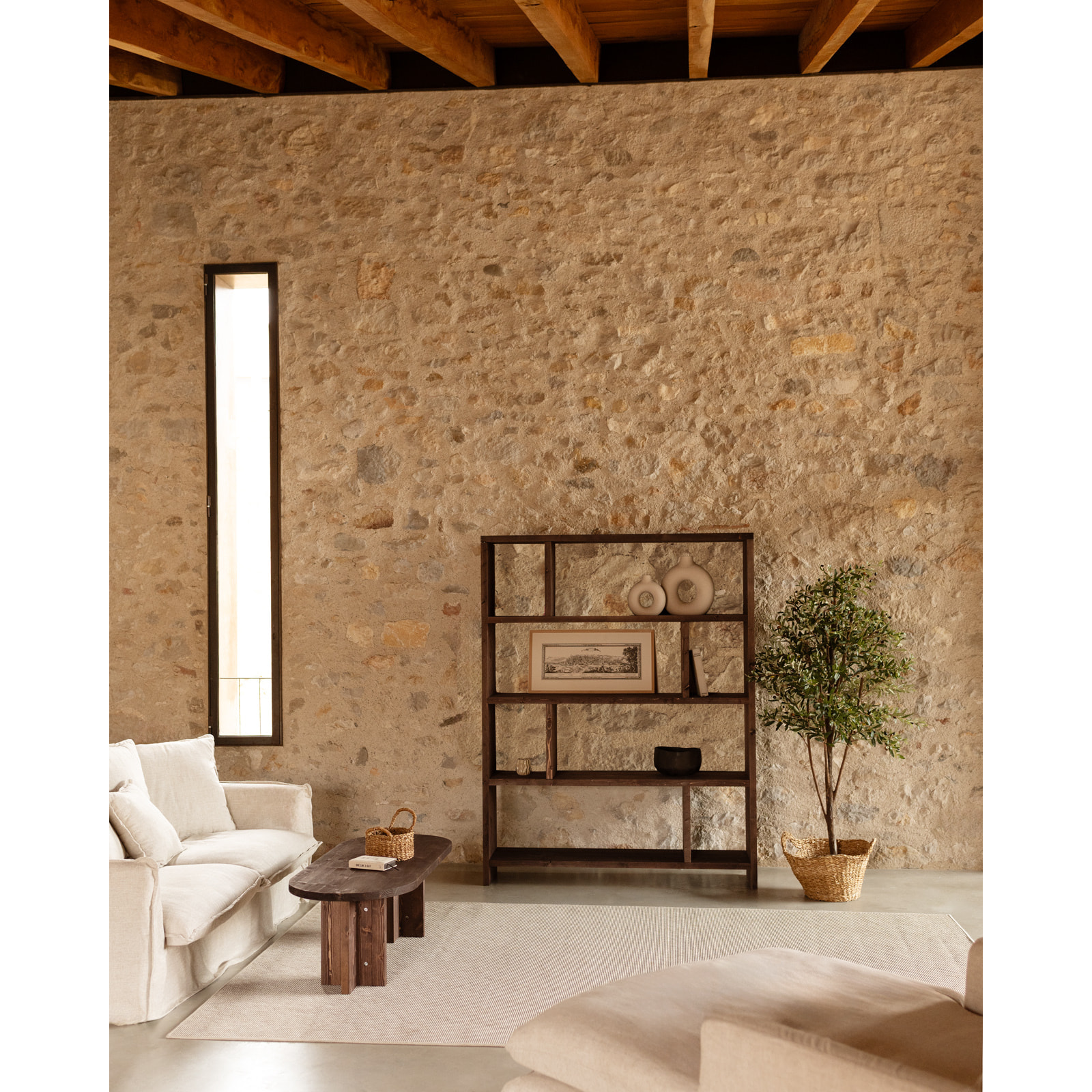 Étagère en bois massif ton noyer de 180x140cm Hauteur: 180 Longueur: 140 Largeur: 35