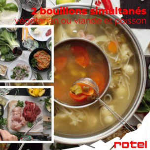 Appareil à fondue chinoise 2 compartiments avec fourchettes et passoires Rotel