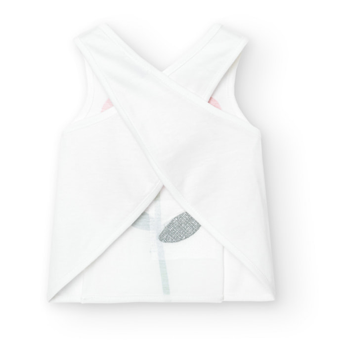 Camiseta niña estampada, tirantes, blanco, 228103