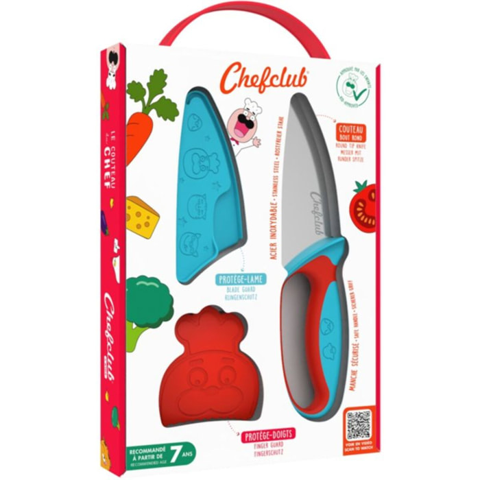 Couteau chef CHEFCLUB le couteau du chef kids bleu et rouge