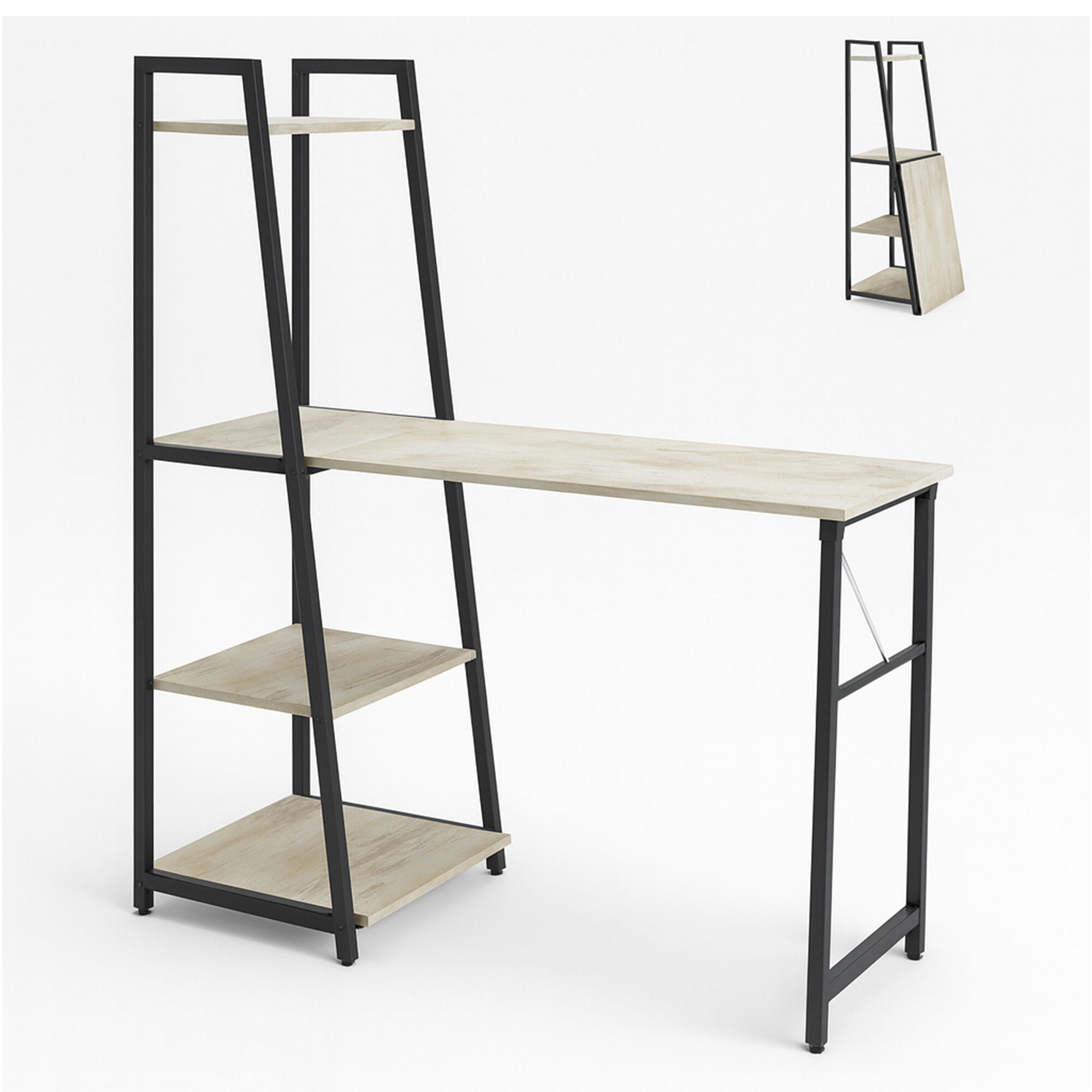 Bimyo - Scrivania pieghevole con libreria salvaspazio 50x41xH128 cm in stile industrial bleach