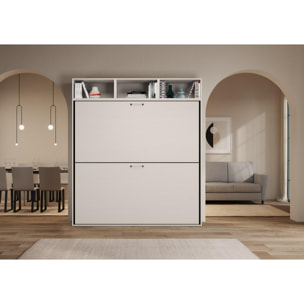 Armoire lit escamotable horizontal superposé 2 couchages 85 Kando avec matelas composition L Frêne Blanc