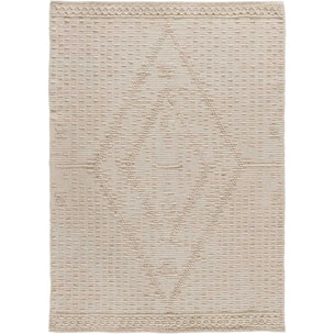 PAMUK Alfombra étnica algodón reciclado con relieve en crema, varias medidas disponibles