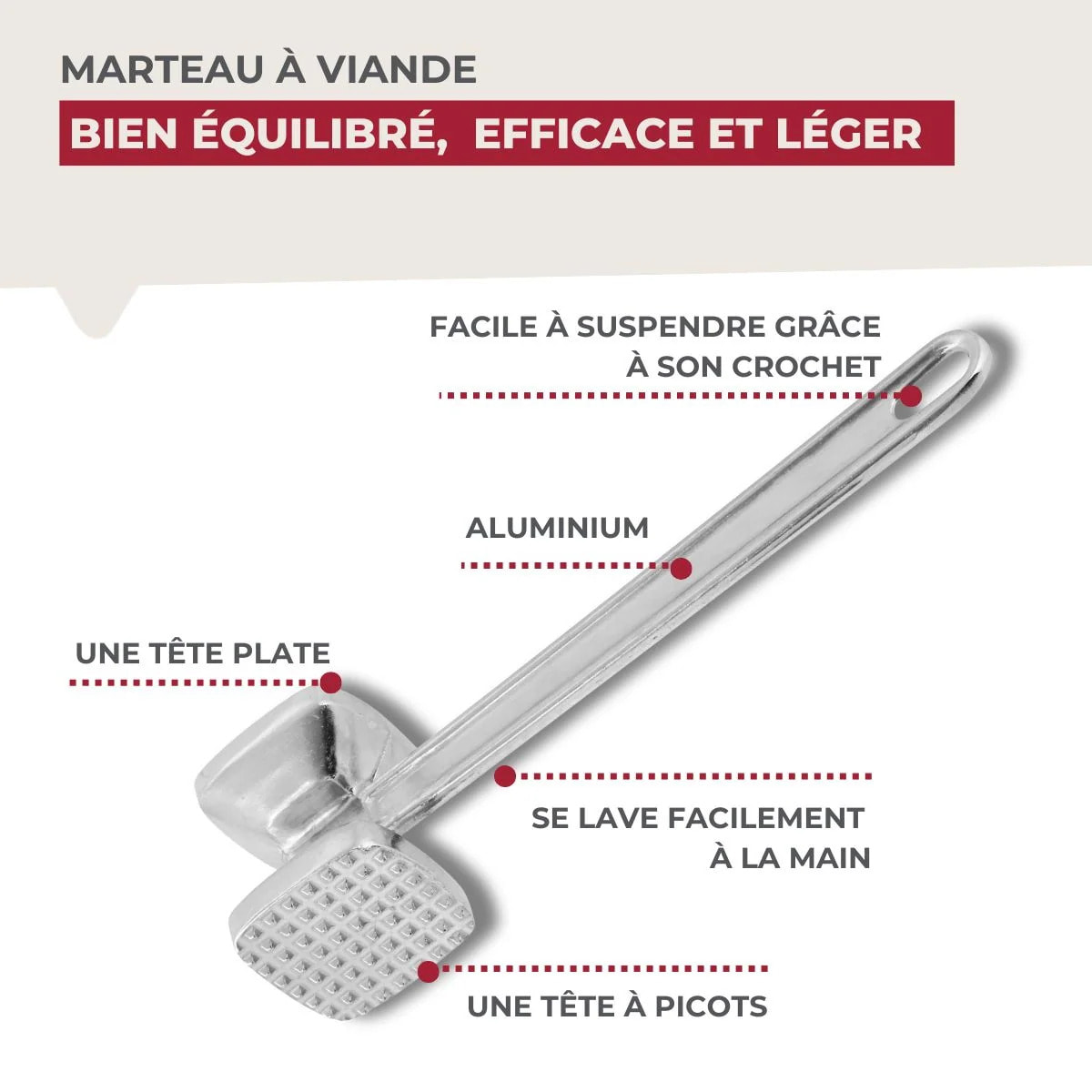 Attendrisseur à viande en aluminium 22 cm Fackelmann Basic