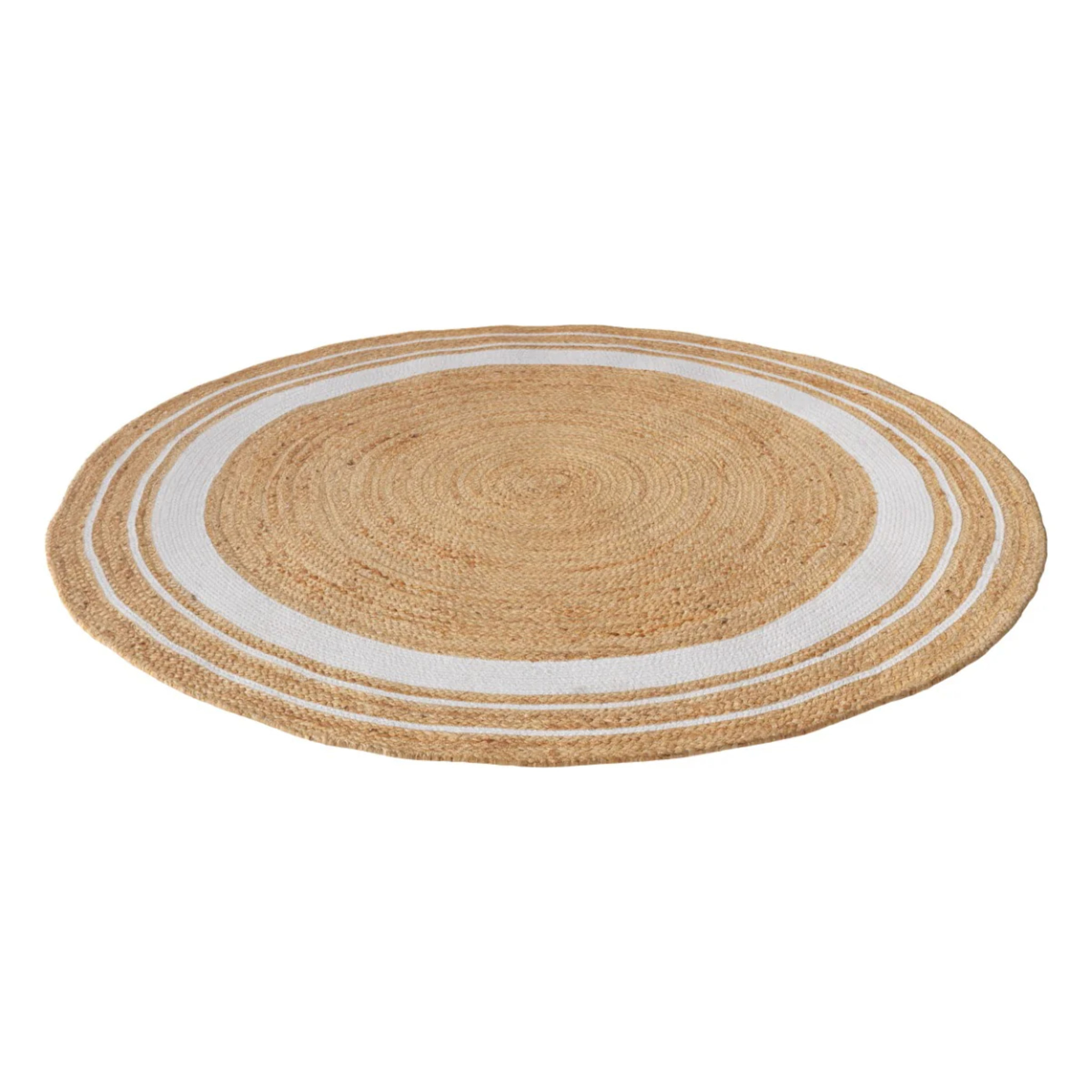 Tapis rond en jute naturel et blanc D150 cm - Anaïs