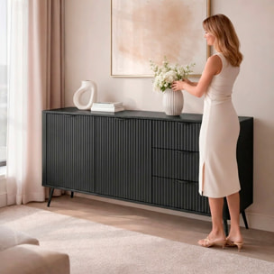 Madia Soggiorno Con 2 Ante e 3 Cassetti Credenza Salvaspazio Design Moderno Elegante Per Soggiorno Camera Con Piedini Slanciati 163 x 81 x 38 Cm Nero