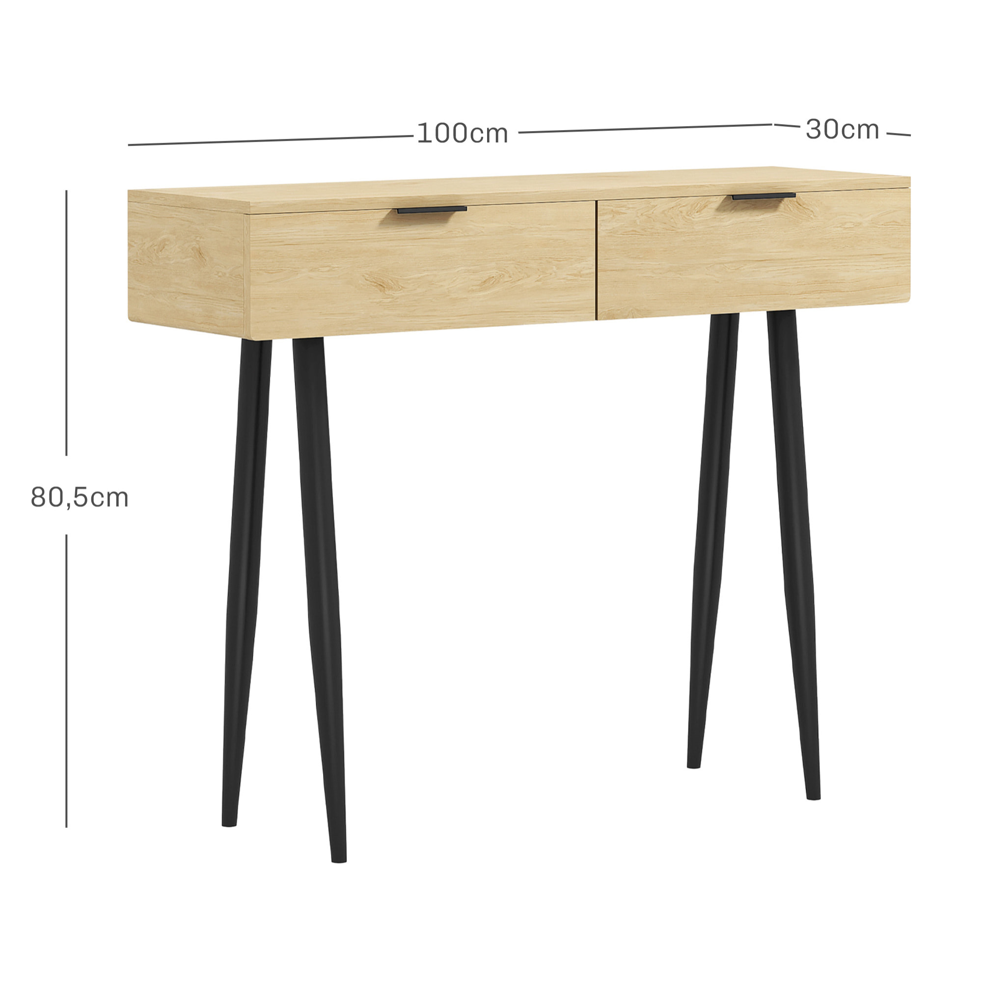 Mesa Consola Mueble para Recibidor con 2 Cajones y Patas de Acero Consola para Recibidor Entrada Pasillo 100x30x80,5 cm Roble