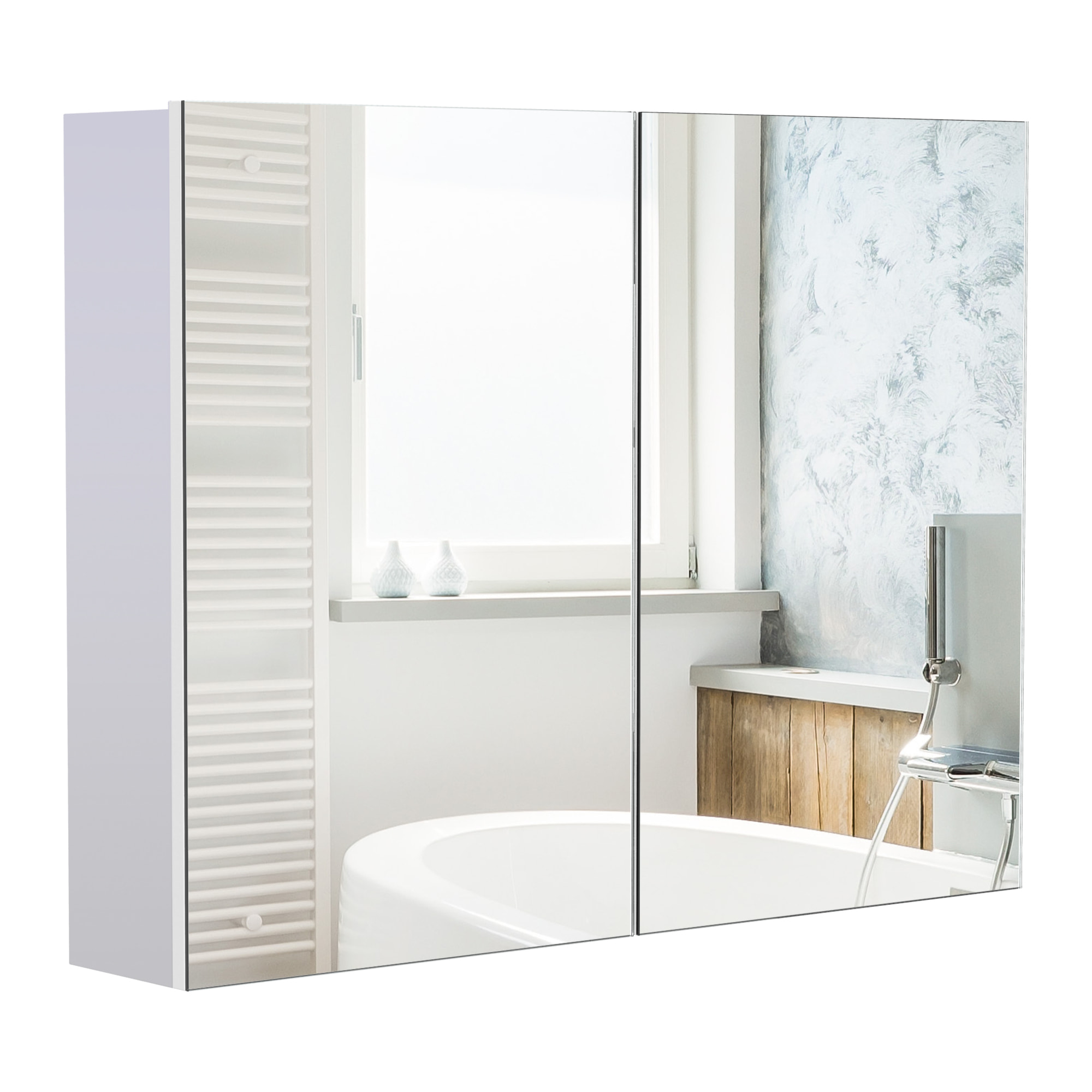 Armoire miroir de salle de bain 2 portes étagères dim. 80 x 15 x 60 cm blanc